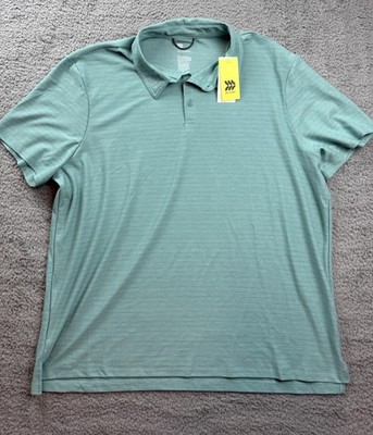 All in Motion Polo Shirt Mens 2XL Green Striped Moisture Wicking Quick Dry Golf
