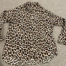 Zara Shirt Women's Medium Cheetah Leopard Print ButtonDown Blouse Viscose Pocket