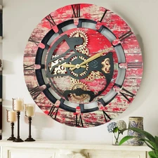 The Gears Clock CANADA LINE WALL CLOCK ROUND 24 INCH RED LAVA