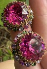 AUSTRIA signed multicolor halo Pink Rhinestone vintage Clip Earrings jewelry — photo 2