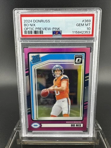 2024 Panini Donruss - Rated Rookie Bo Nix #369 Optic Preview Pink Prizm (RC