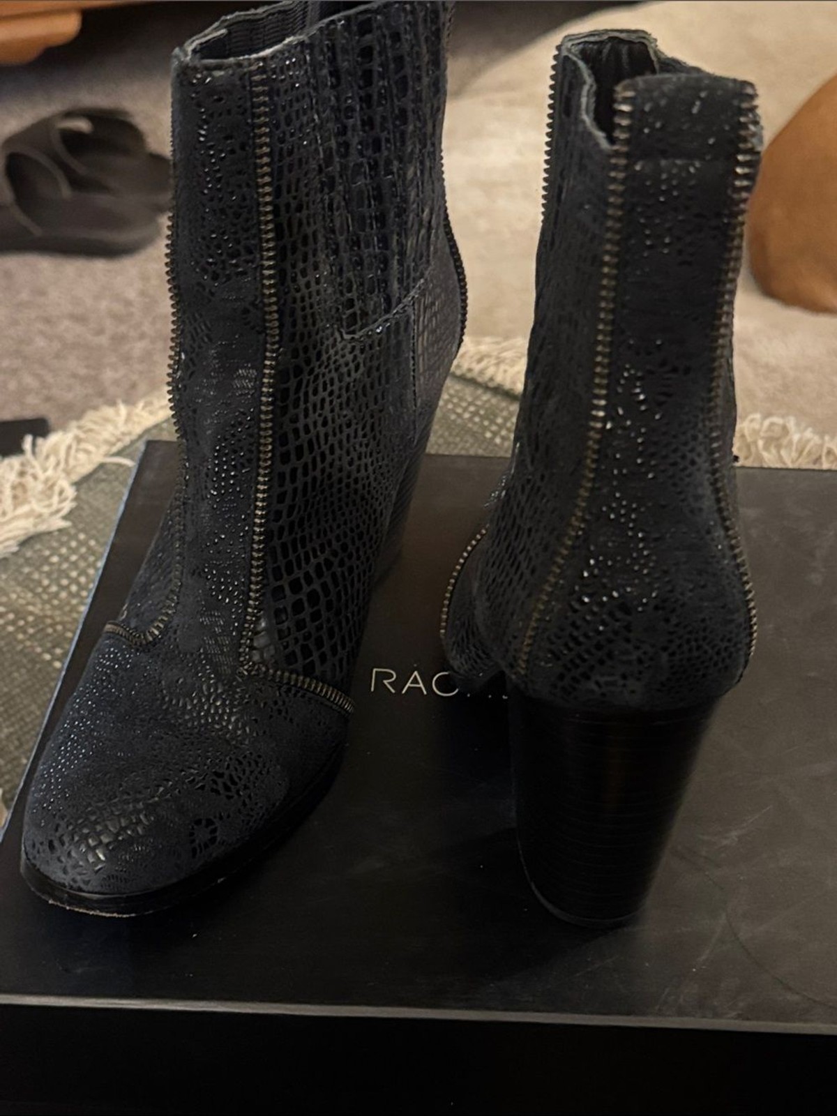Rachel Zoe Black Croc-Embossed Leather Block Heel Ankle Boots image 3