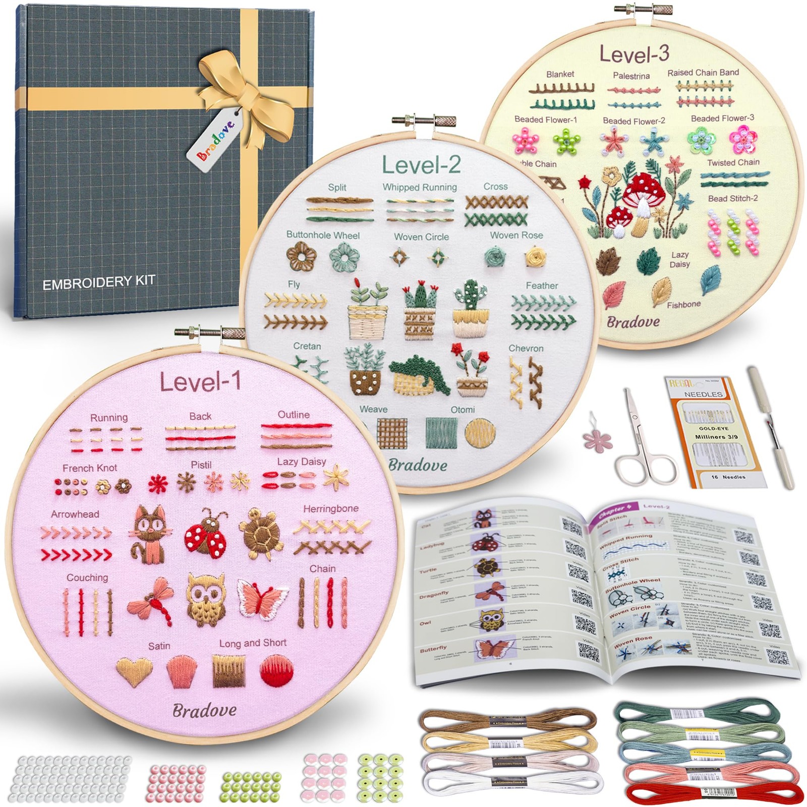Kit For Adults Kids, Learn To Embroider 37 Stitches And 1...