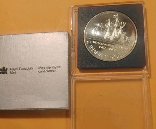 1987 ROYAL CANADIAN MINT PROOF SILVER DOLLAR DETROIT DAVIS STRAIT .925 silver