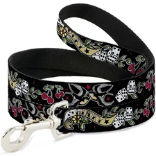 Dog Leash Lucky Black NARROW 0.5"