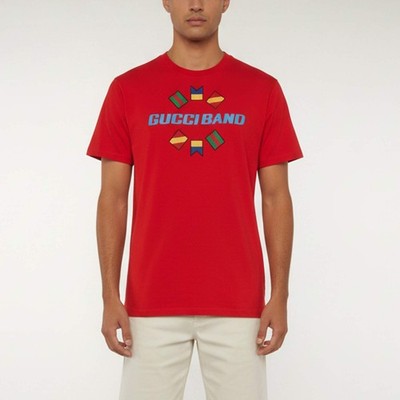 Gucci Red Gucci Band Graphic Embroidered Jersey TShirt S