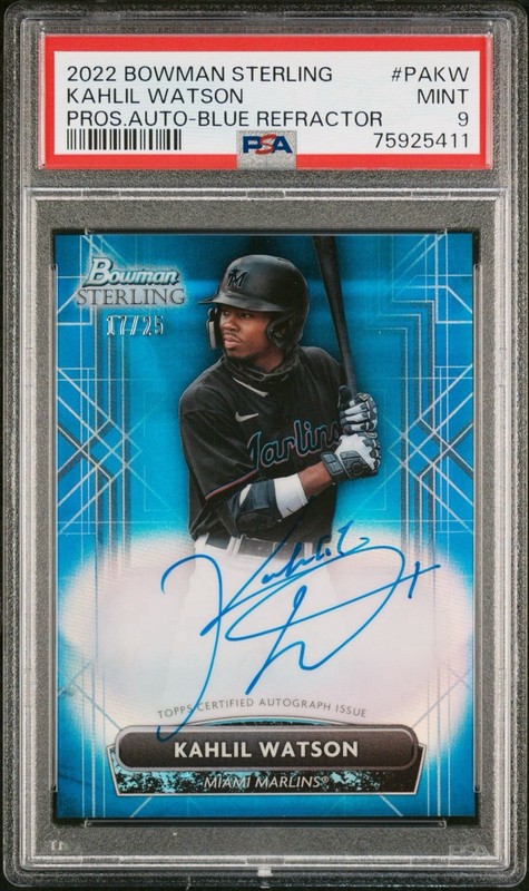 2022 Bowman Sterling Kahlil Watson Auto #PA-KW (#PAKW) Blue Refractor /25 PSA 9