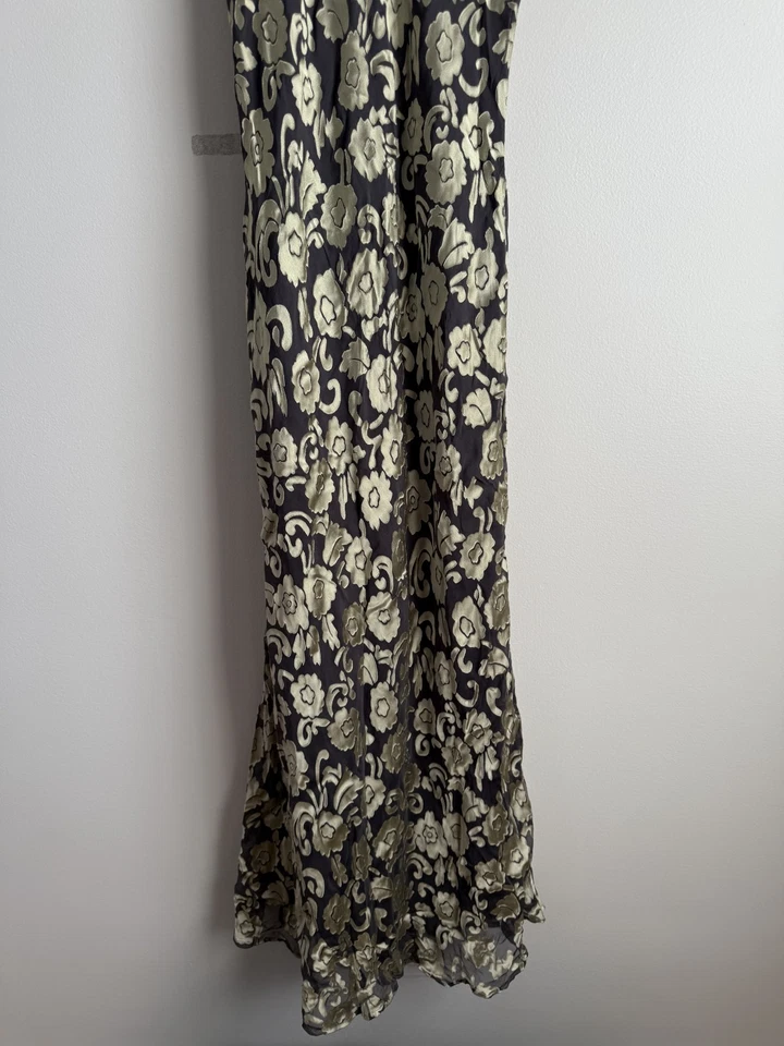 Maxi Vestido Vintage Tessuto Y2k Terciopelo Seda Floral Verde Caprichoso Hada Grunge S Foto 4 de 4