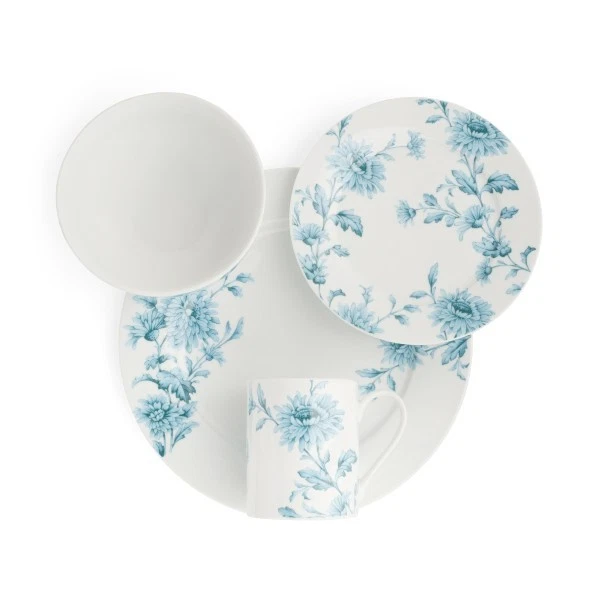 Juego de vajilla de porcelana Portmeirion Home 16 piezas, denim vintage - plato floral Foto 3 de 3