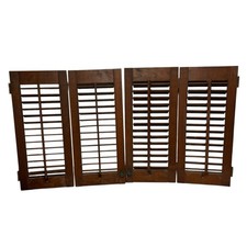Vintage Pair Wood Folding Louver Interior Plantation Window Shutters 18" Tall