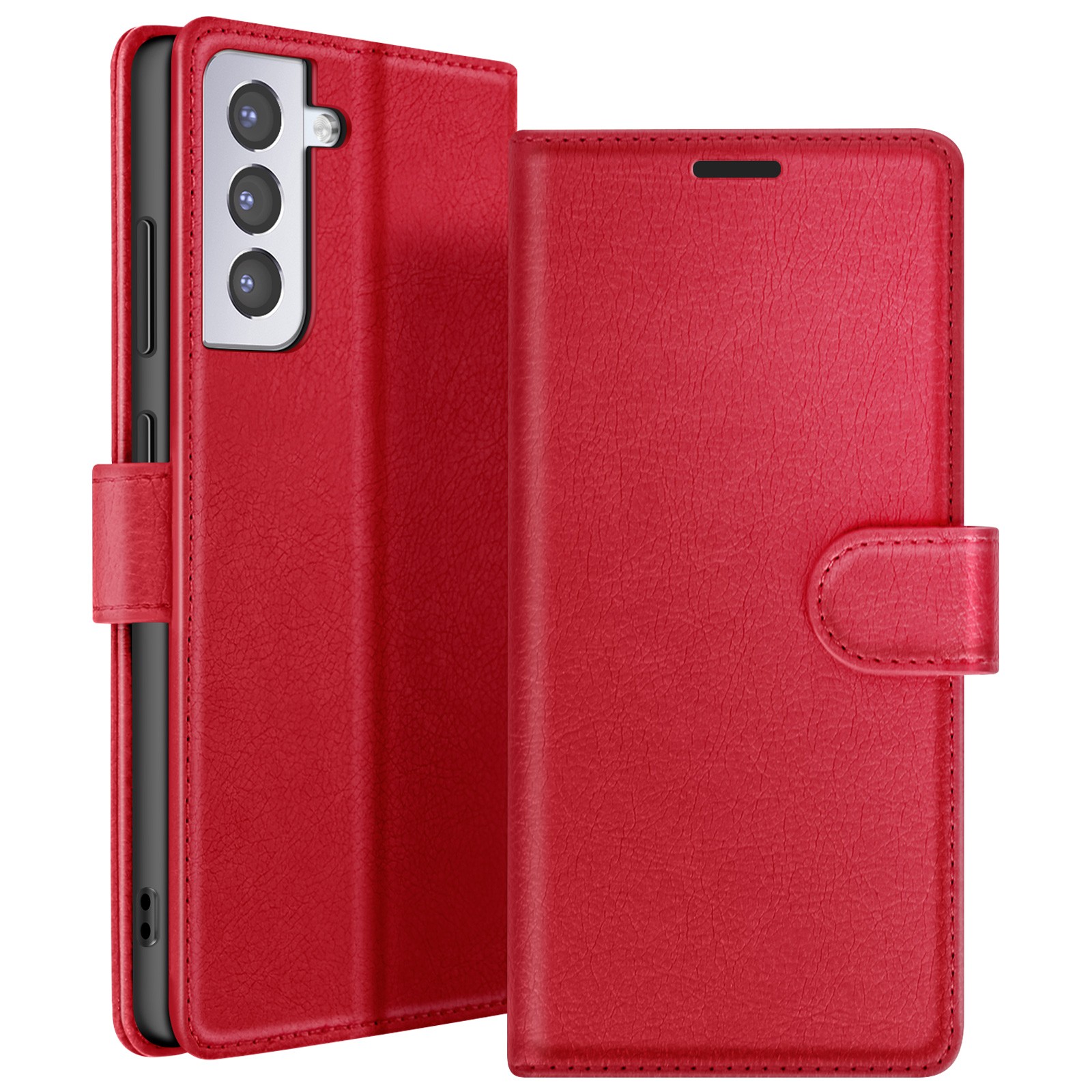 Étui portefeuille Galaxy S21 Plus Zanaé en simili cuir rouge aux finitions surpiquées