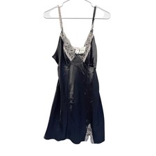 NWT Linea Donatella Chemise Nightgown Dress Lace Trim Satin Medium Black Women