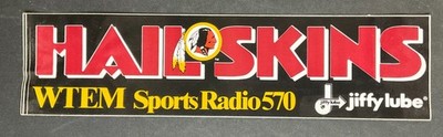 VTG Washington Redskins 'Hail Skins' Souvenir Sticker NFL Jiffy Lube/WTEM 570!