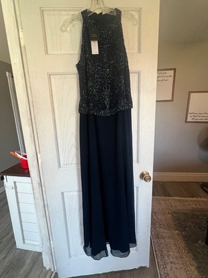 JKara Women's Formal Dress Size 12 navy Beaded Chiffon Long A-Line Evening  Gown | eBay
