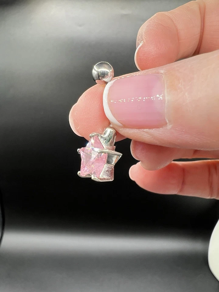 Joyería de ombligo de plata de ley, juego de 2, topacio blanco, circón rosa Foto 3 de 4