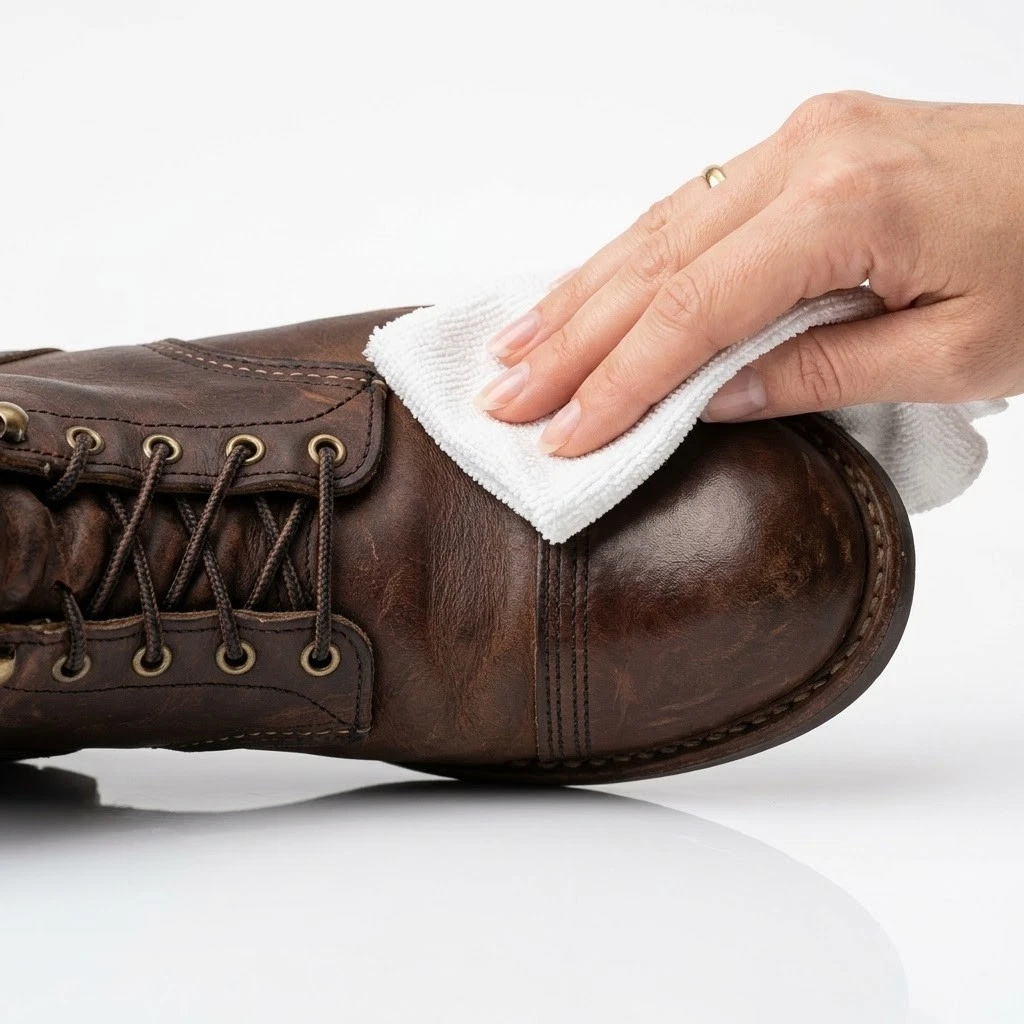 Restoring Brown Leather Work Boot with TUFROX Wipe