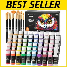 72 Pack Acrylic Paint Set - 60 Colors + Brushes