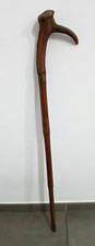 Antico Bastone Legno da Passeggio Manico in Corno di Cervo Vintage da Collezione