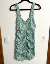 ZARA Floral Ruched Mini Dress V-Neck Strappy Sleeveless Blue Green White XS