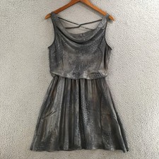 City Studio Mini Dress Womens M Sleeveless Casual Cowl Neck Snake Print Gray