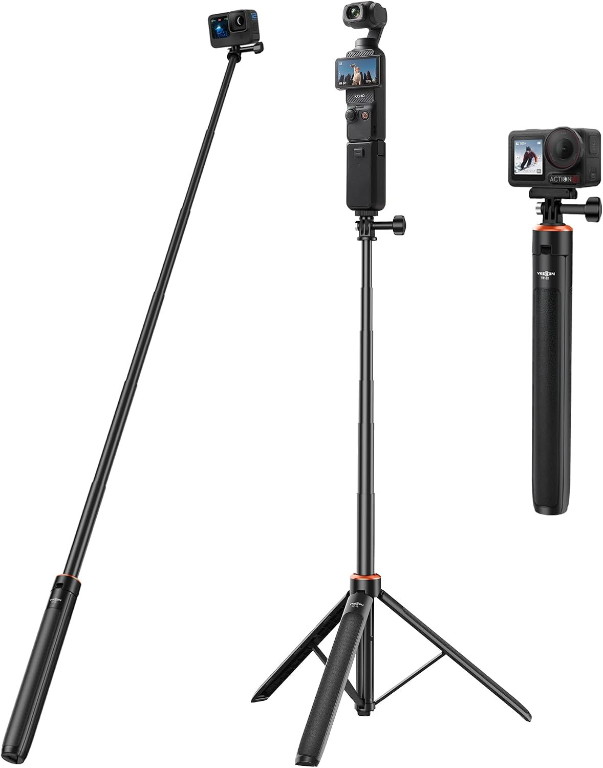 53"/135Cm Selfie Stick Tripod, Portable Travel Stand for DJI Osmo Pocket 4/3, In