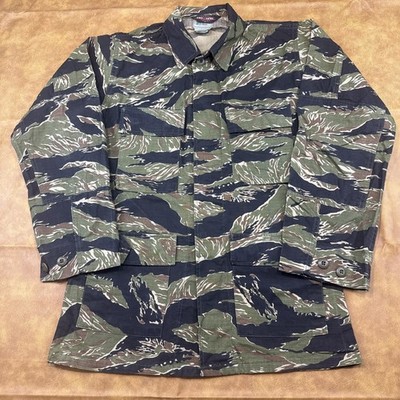 Vtg Tru-Spec MENS SMALL Tiger Stripe Camo BDU Jacket Shirt Long Military
