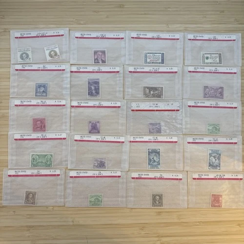 US Stamp Lot 20 Mint Singles MNH MH 1910s-1950s Collection Vintage Glassines