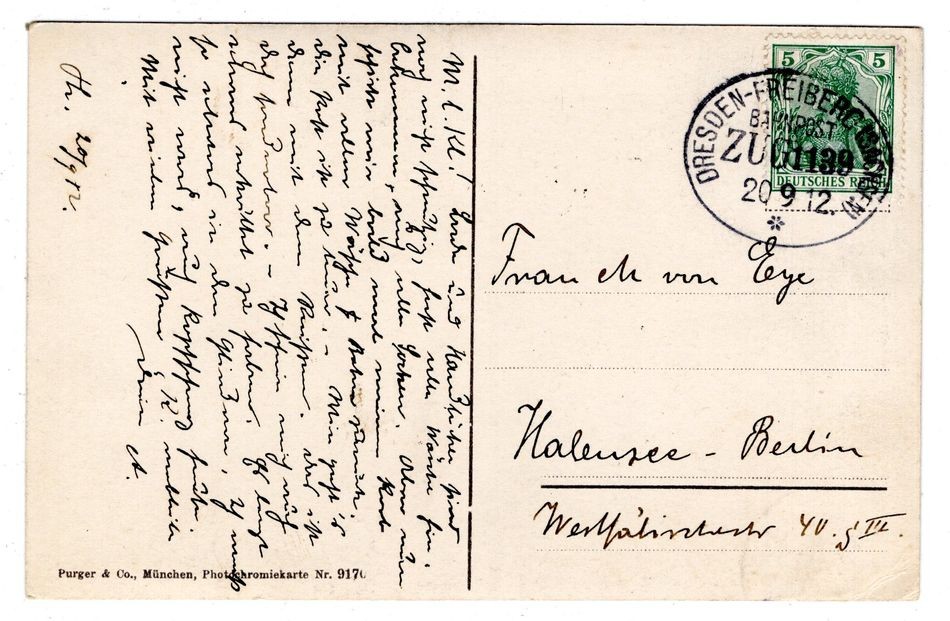 DR-Germania 1912 Bahnpost Dresden-Freiberg Train 1189 to AK Königsee ...