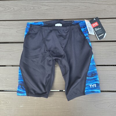 TYR Durafast Elite  Lambent Blade Black/blue Splice Race Jammer, Boy Sz 24, NEW