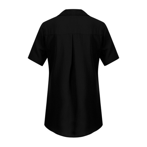 Women Summer Chiffon Short Sleeve T-Shirt Blouse Casual Turndown Collar Top - Picture 9 of 17