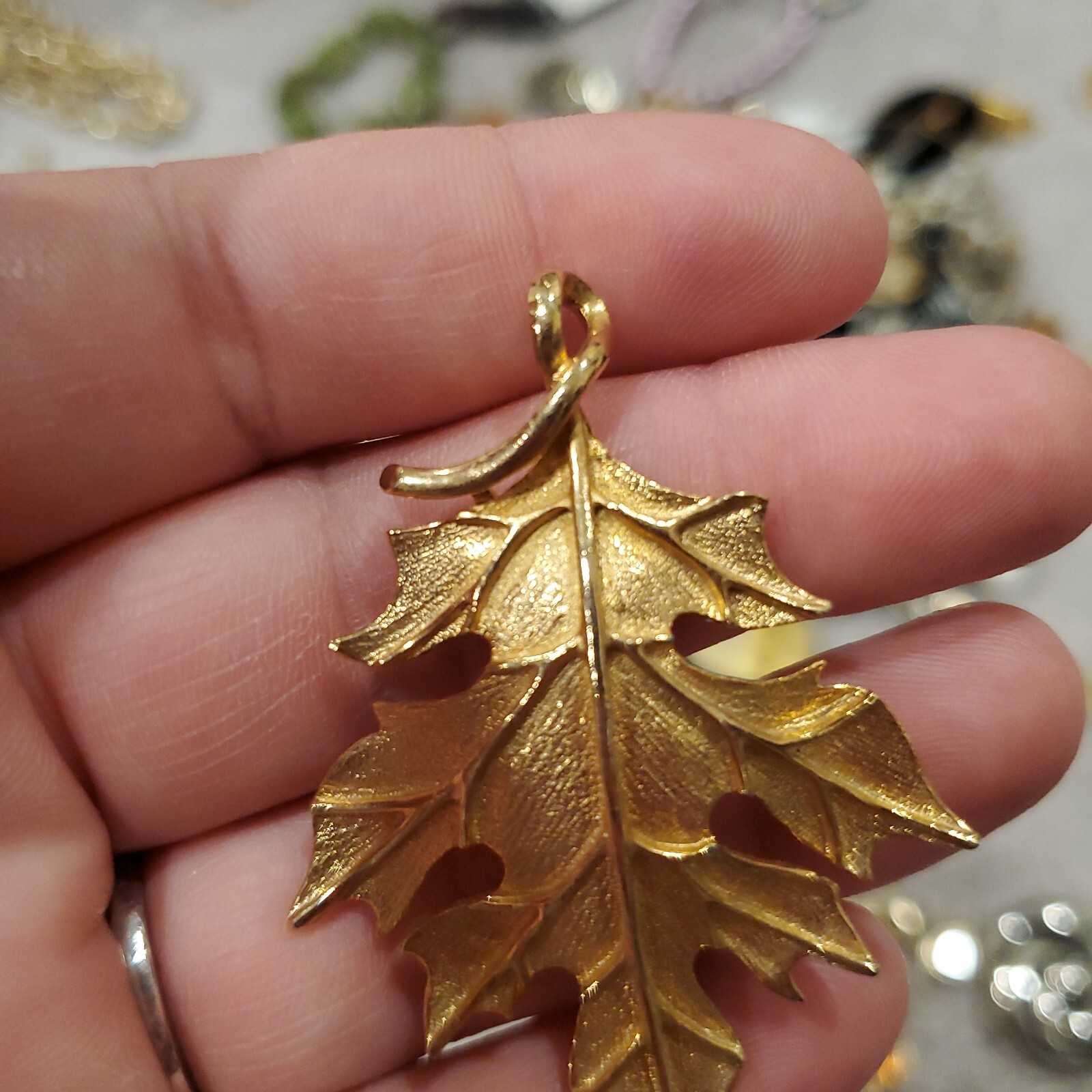 Vintage Artisan Gold Tone Real Oak Leaf Dipped Bo… - image 1