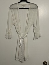 California Dynasty Medium Vtg White Belted Robe Women's - pearl beads, flowers