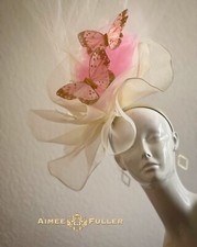 Del Mar Hat Kentucky Derby Hat Butterfly Fascinator Cream White Pink Gold Bridal