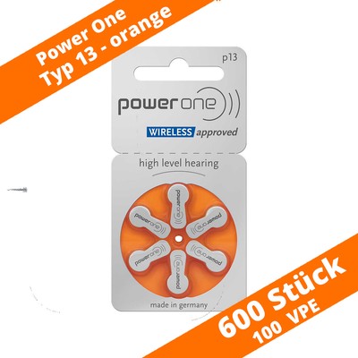 600 x Power One Typ P13 PR48 Hörgerätebatterien 13 Orange 1,45V Zink Luft 