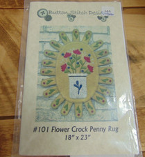 Flower Crock Penny Rug Pattern 18"x23" Button Stitch Designs - NEW