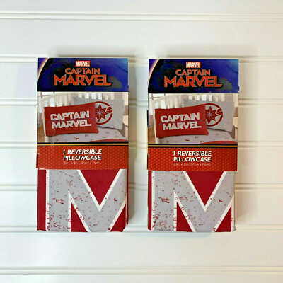 One Pair Jay Franco Captain Marvel Reversible Pillowcases New