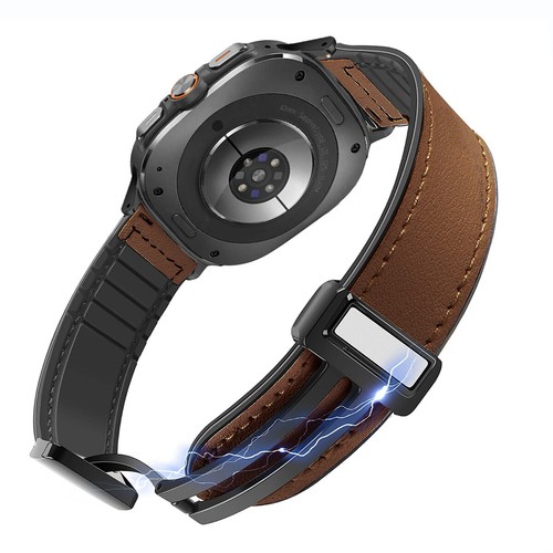 For Galaxy Watch Ultra 47mm Band Leather & Soft Rubber Hybrid Sweatproof Strap - Picture 2 of 39