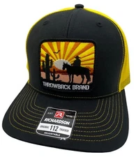 Throwback Brand Cowboy Patch Black/Yell Richardson 112 Trucker Hat Cap Snapback