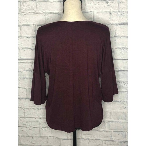 Piphany Adult Blouse XS Maroon Solid Rayon Stretch 3/4 Sleeve Lenox Women's - Picture 4 of 5
