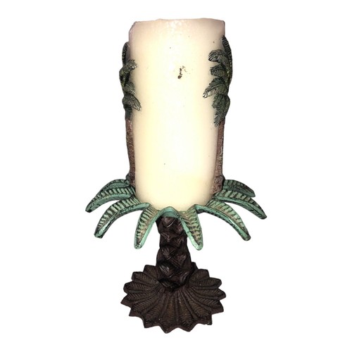 Vintage 6" Cast Iron Tropical Heavy Palm Tree Pillar Candle Holder Painted - Picture 13 of 15