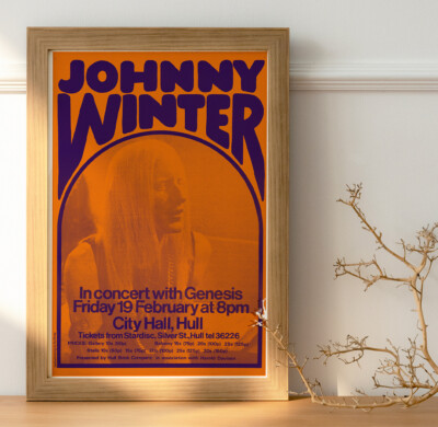 Johnny Winter Genesis 1971 Hull 2 Konzert Tour Live Foto/Poster bis 36 Zoll
