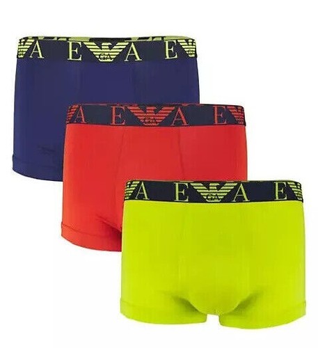 Paquete de 3 baúl boxer Emporio Armani elástico algodón logotipo banda azul rojo verde XL - Imagen 1 de 8