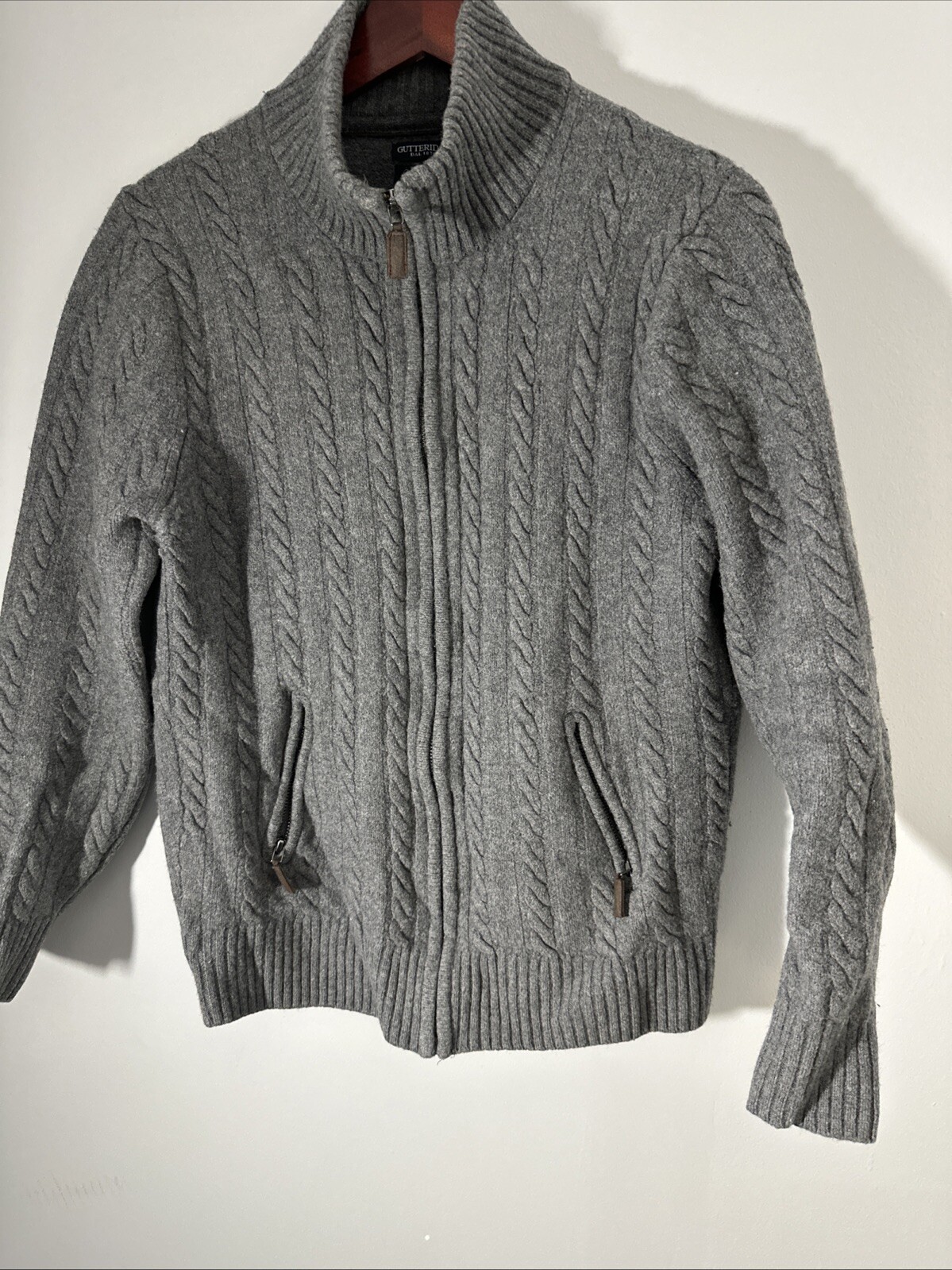 Gutteridge Gray Cable Knit Wool Cashmere Full Zip Sweater Cardigan Size L