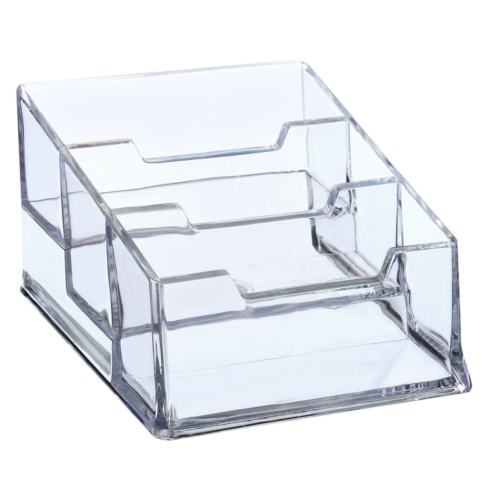 Clear Plastic 3-Slot Desktop Business Card Holder Display Stand-image