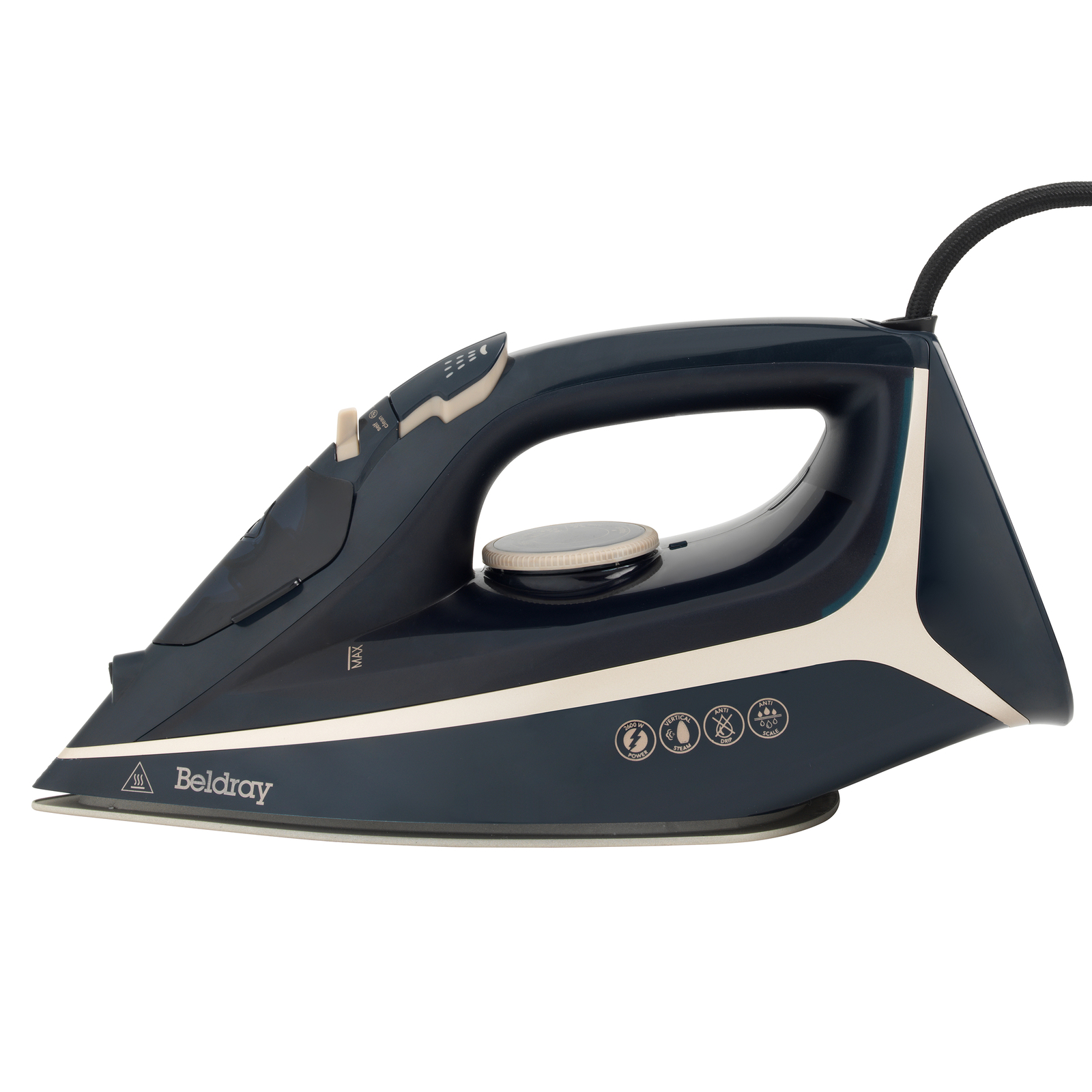 Beldray Steam Iron Ceramic Soleplate EasyGrip Variable Temperature Navy/Platinum