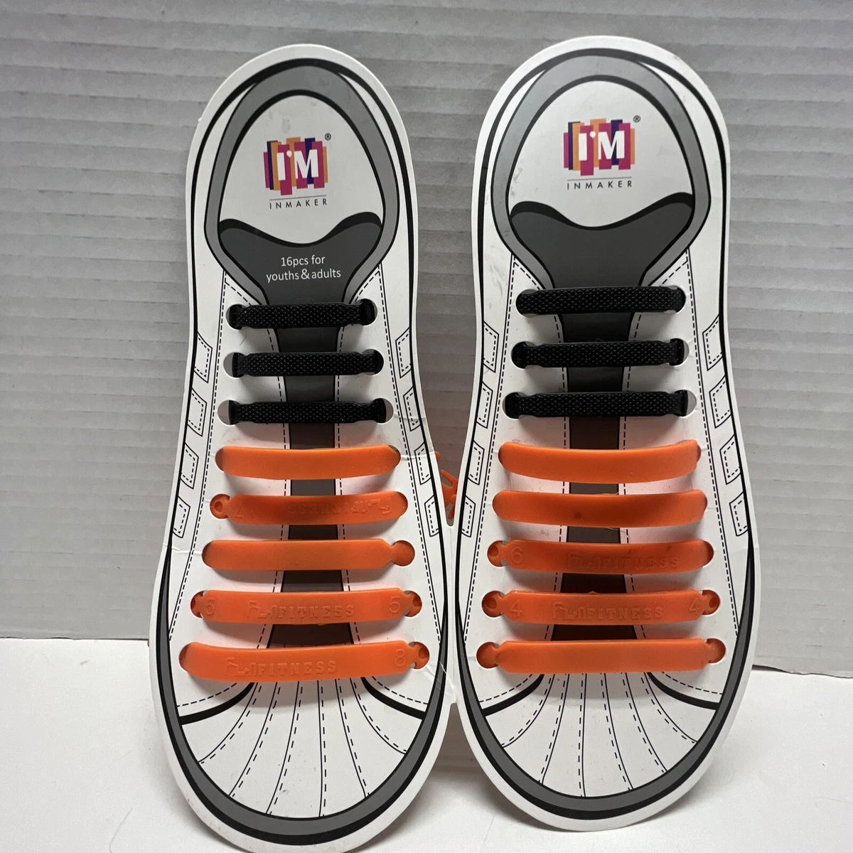 INMAKER No Tie Shoe Laces for Adults Kids Elastic Shoelaces Black Orange Mix