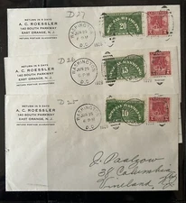 QE1 QE2 QE3 SPECIAL HANDLING (1928) Roessler FDCs Matched Address Set CV $135+++