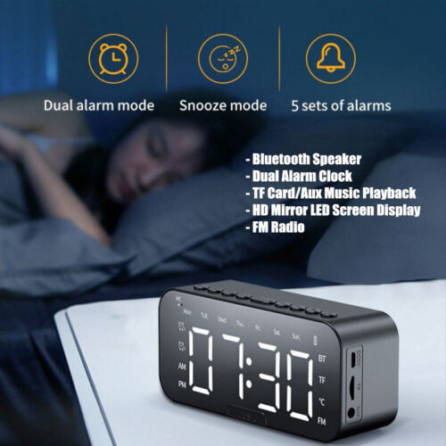 Bluetooth Speaker MP3 Player LED Digital Alarm Clock Time/Date/Week/Temp Display - Picture 1 of 15