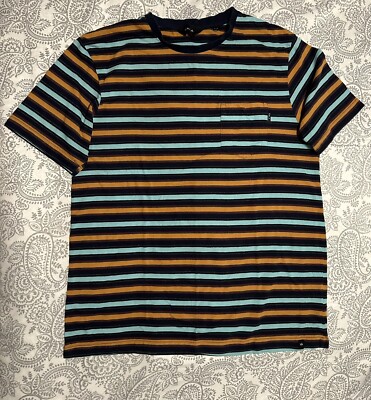 Vala Mens Shirt Size L Blue & Orange Striped Shirt V.A.L.A T Shirt Tee