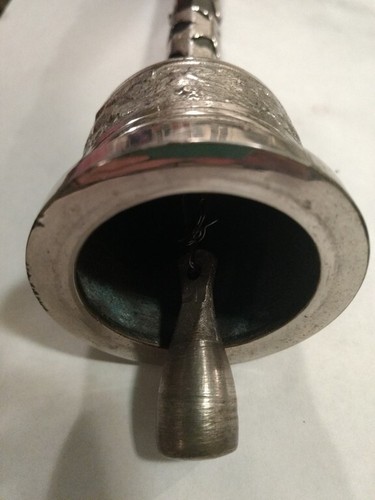 Japan Jieri Buddhist Bell Silver Metal Decorative Plates Wood Handle Vintage - Picture 7 of 12